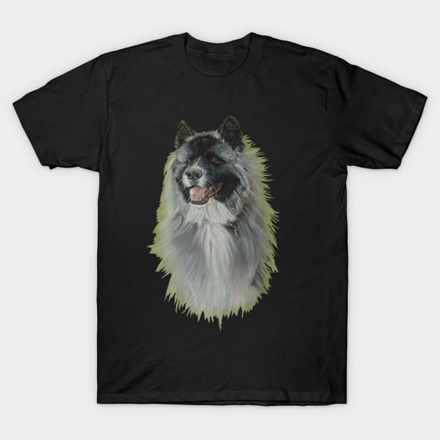 Long coat black faced silver grey akita T-Shirt by pollywolly